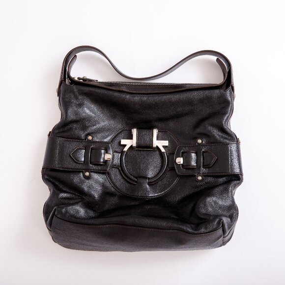 Ferragamo Hand Bag Black Calf Leather Style 21 A130/01 - Picture 1 of 16